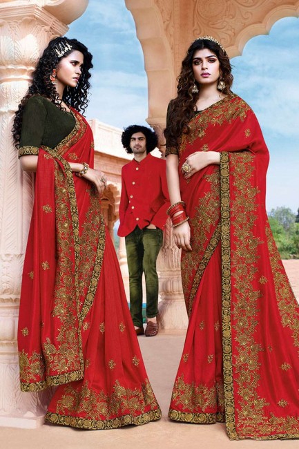 Magnificent Red Art silk saree