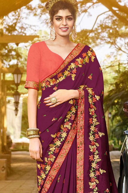 Excellent Purple Art silk saree