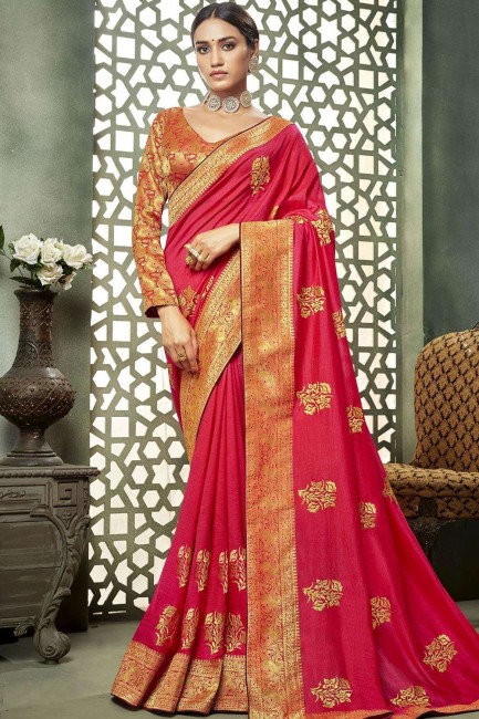 Lovely Rani pink Art silk saree