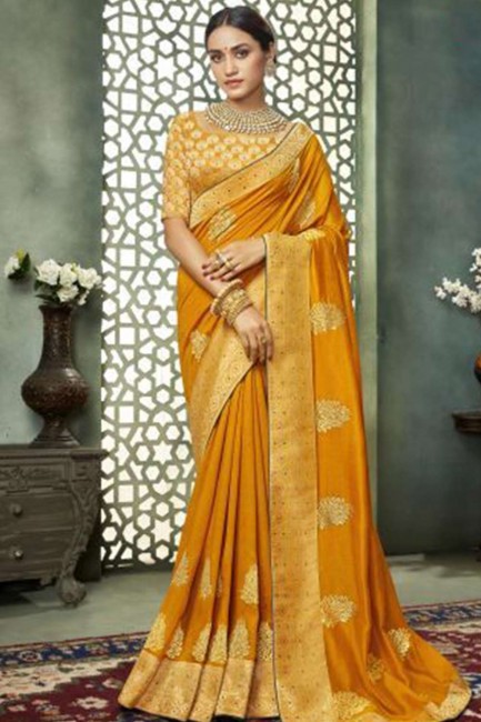 Dashing Musturd yellow Art silk saree