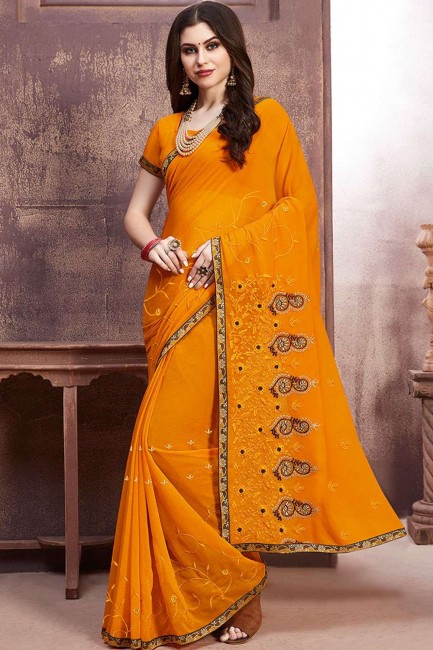 Adorable Musturd yellow Georgette saree