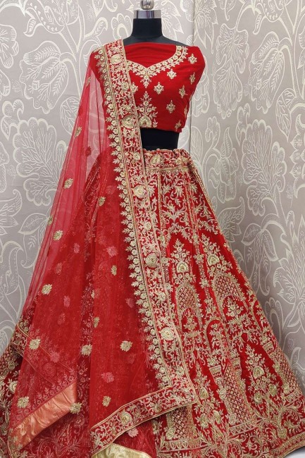 Traditional Red Velvet Bridal Lehenga Choli