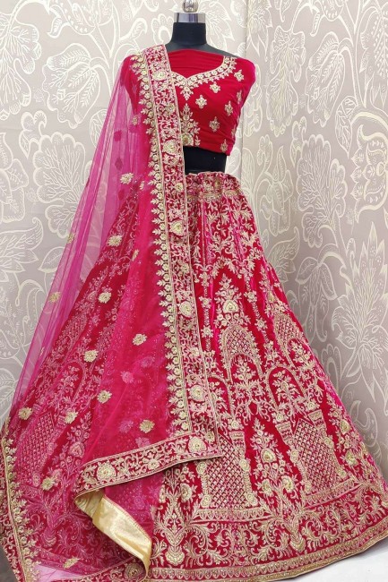Rani pink Velvet Bridal Lehenga Choli