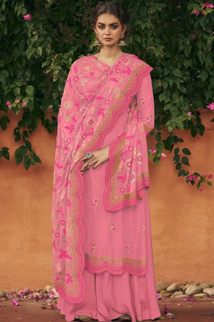 Pink Silk Sharara Suit