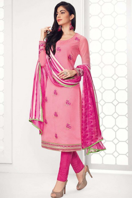 Pink Georgette Straight Pant Suit