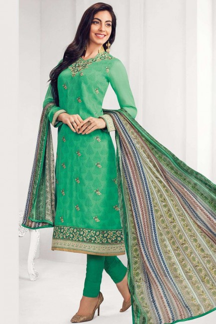 Green Georgette Straight Pant Suit