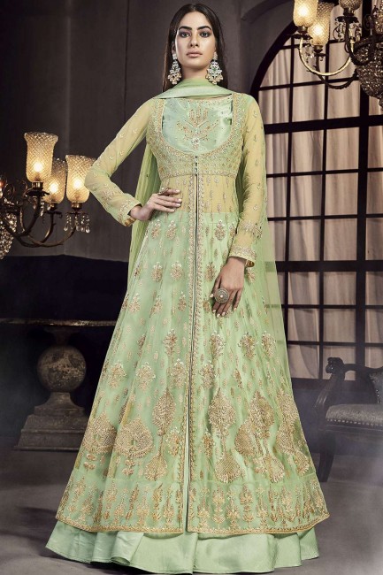 Light green Satin Anarkali Suit