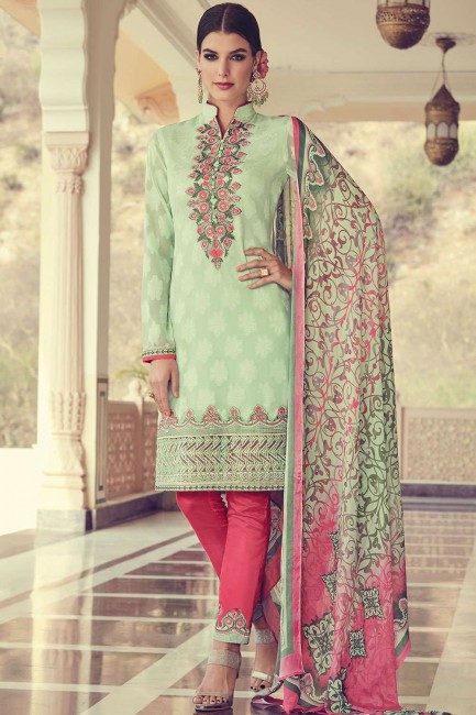 Light green Georgette and jacquard Straight Pant Suit