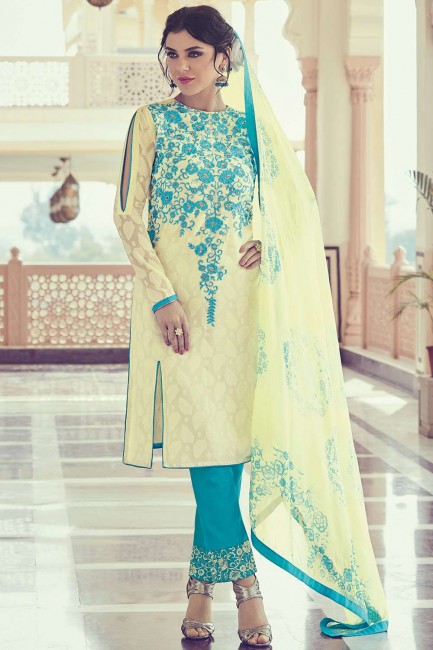 Light yellow Georgette and jacquard Straight Pant Suit