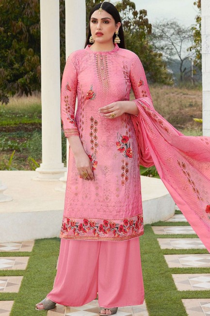 Designer Pink Cotton and silk Palazzo Suit