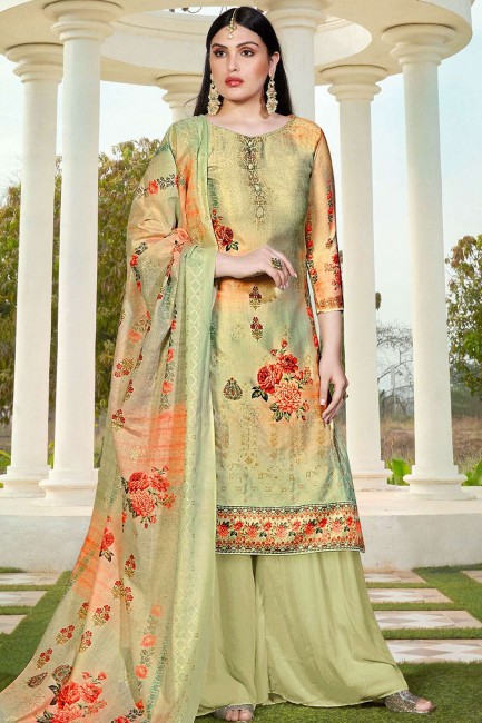Light green Cotton and silk Palazzo Suit