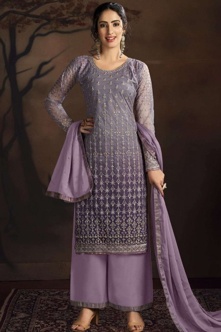 Purple Net Palazzo Suit