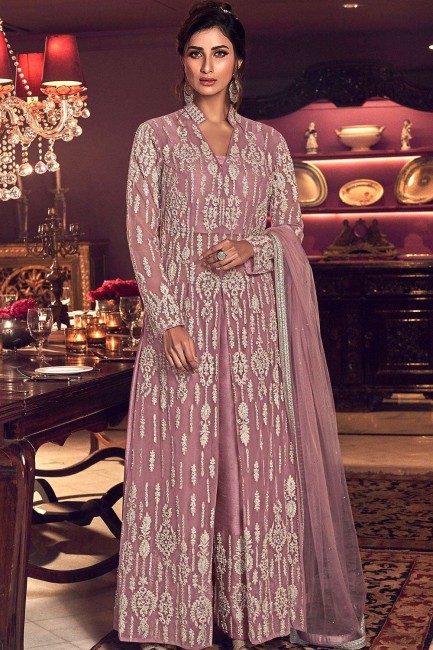 Pastel pink Net Anarkali Suit