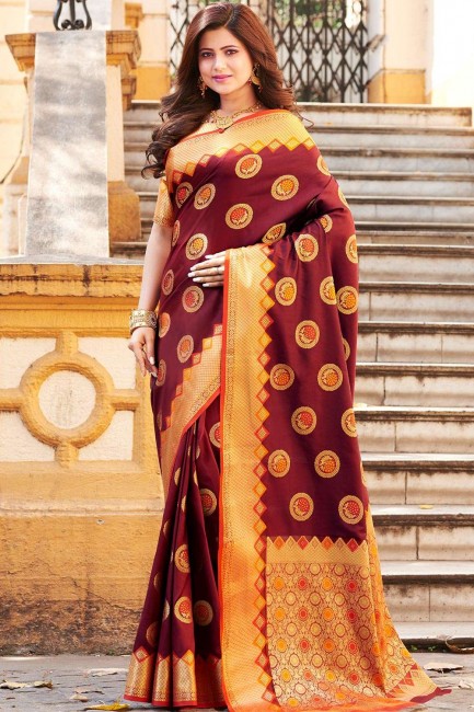 Dazzling Maroon Art silk Banarasi Saree