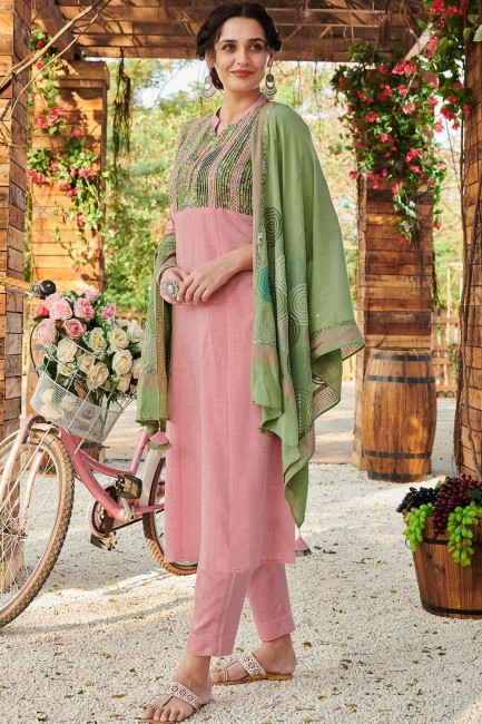 Baby pink Silk Straight Pant Suit