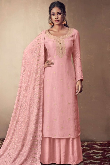 Light pink Banarsi jacquard Palazzo Suit