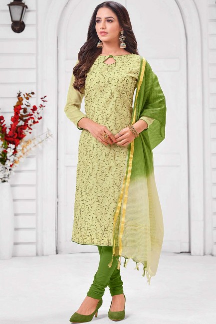 Alluring Light green Silk Churidar Suit