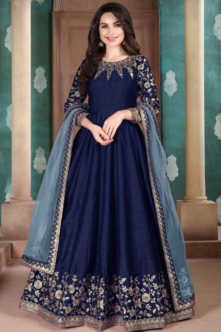 Royal blue Silk Anarkali Suit