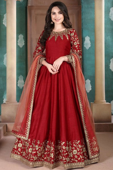 Red Silk Anarkali Suit