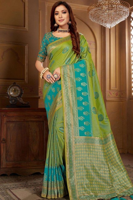 Green Jacquard and silk South Indian Saree