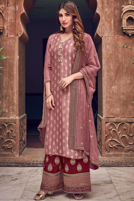 Dusty pink Jacquard and silk Palazzo Suit