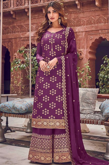 Purple Jacquard and silk Palazzo Suit