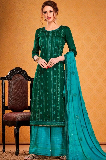 Dark green Cotton and silk Palazzo Suit