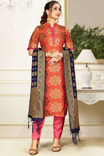 Traditional Orange Art silk Salwar Kameez