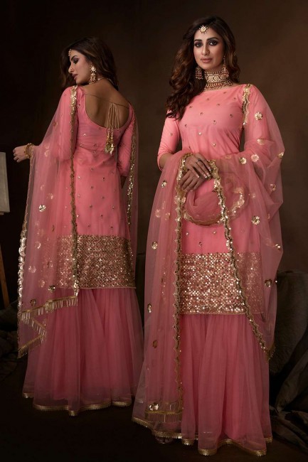 New Pink Net Sharara Suit