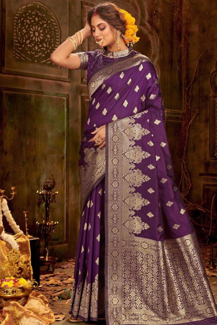 Stunning Purple Art silk Banarasi Saree