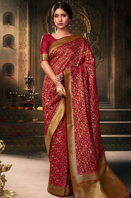 Elegant Maroon Art silk Banarasi Saree
