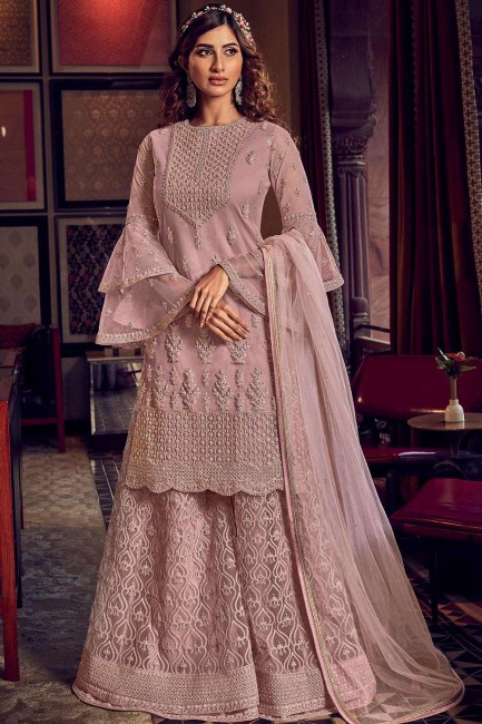Dusty pink Net Sharara Suit