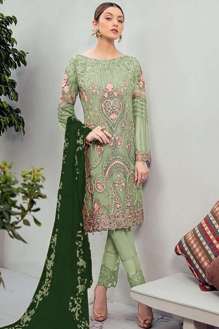 Light green Georgette Straight Pant Suit