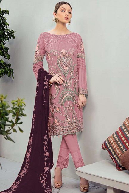 Dusty pink Georgette Straight Pant Suit