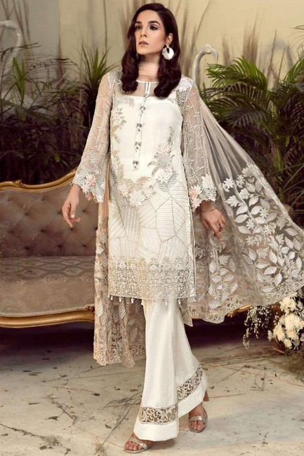 White Georgette Palazzo Suit