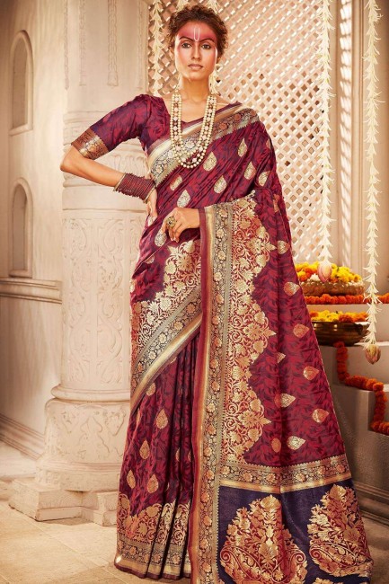 Voguish Pink,magenta Art silk Banarasi Saree