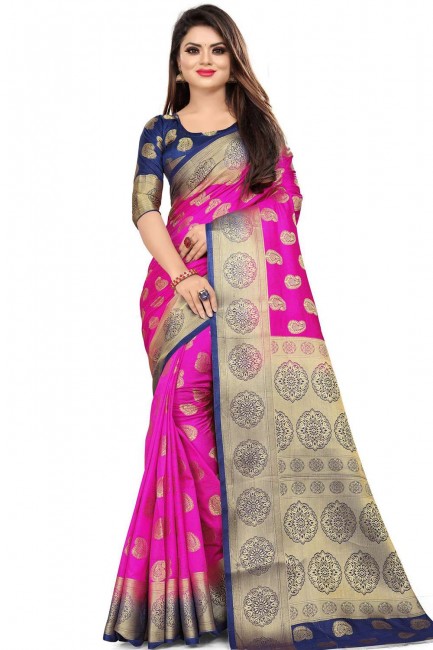 Ethinc Rani pink Art silk saree