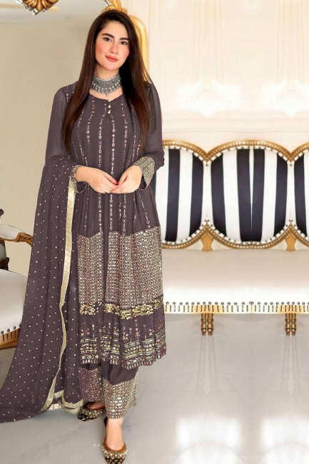 Brown Anarkali Suit with Embroidered Georgette
