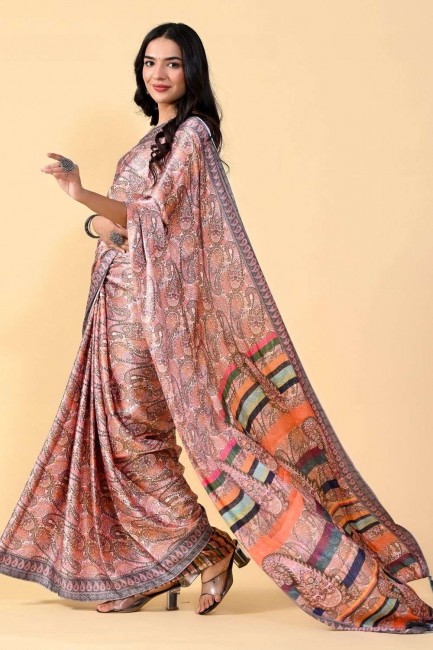 Saree in Multicolor Silk with Digital print