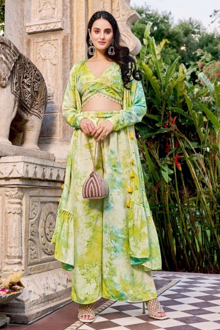 Floracance green  Palazzo Suit in Silk with Printed