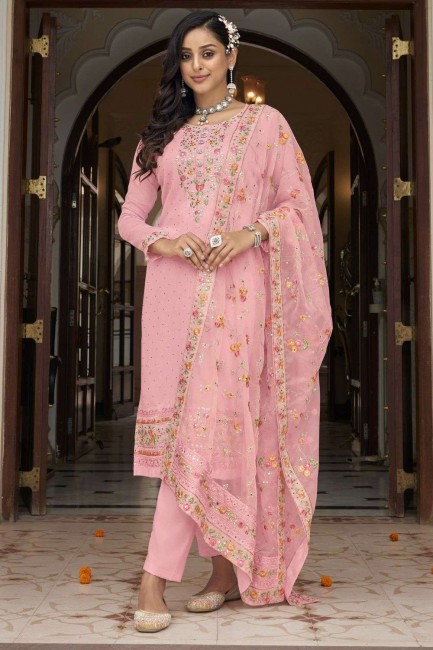 Pink Embroidered Georgette Salwar Kameez