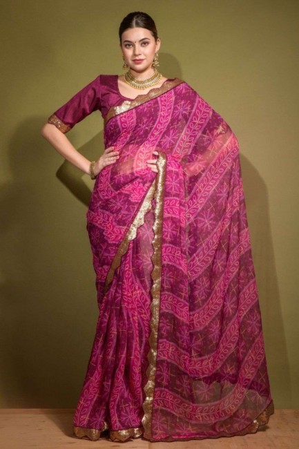 Multicolor Saree in Printed Chiffon