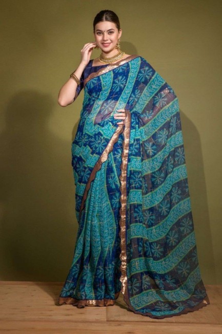 Multicolor Saree in Chiffon with Printed