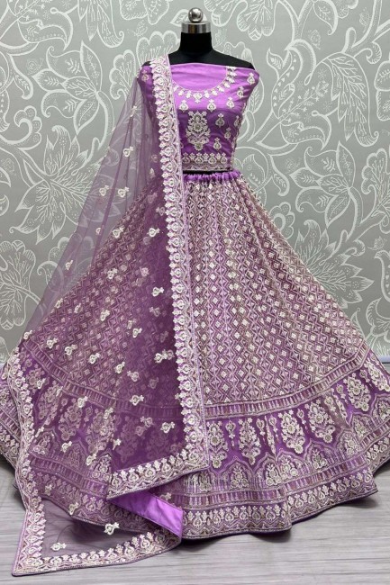 Lilac  Bridal Lehenga Choli in Embroidered Net