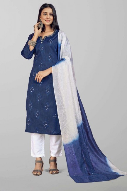 Salwar Kameez in Silk Blue with Weaving