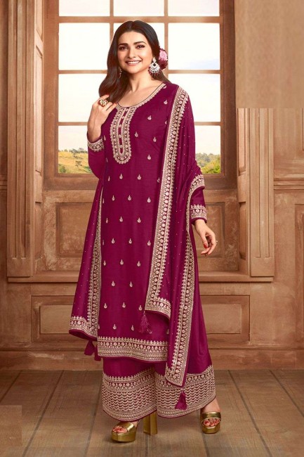 Georgette Pink Embroidered Palazzo Suit with Dupatta