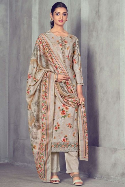 Salwar Kameez in Grey Printed Cotton