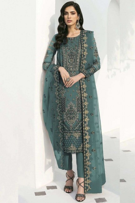 Salwar Kameez Georgette with Embroidered in Green