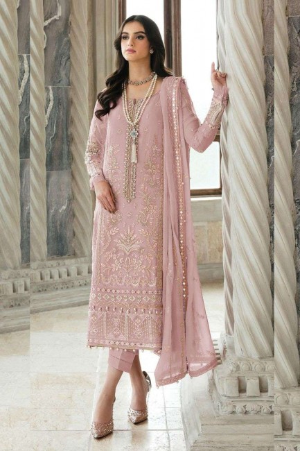 Salwar Kameez in Georgette Pink with Embroidered