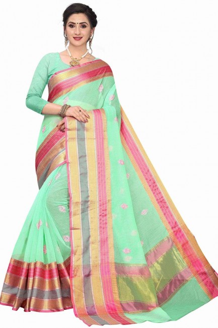 Saree in Green Weaving Silk